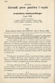 Allgemeines Reichs-Gesetz-und Regierungsblatt für das Kaiserthum Osterreich = Powszechny Dziennik Praw Państwa i Rządu dla Cesarstwa Austryackiego. 1850, kwartał 3, cz. 108