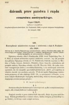 Allgemeines Reichs-Gesetz-und Regierungsblatt für das Kaiserthum Osterreich = Powszechny Dziennik Praw Państwa i Rządu dla Cesarstwa Austryackiego. 1850, kwartał 4, cz. 144