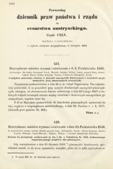 Allgemeines Reichs-Gesetz-und Regierungsblatt für das Kaiserthum Osterreich = Powszechny Dziennik Praw Państwa i Rządu dla Cesarstwa Austryackiego. 1850, kwartał 4, cz. 145