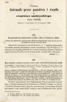 Allgemeines Reichs-Gesetz-und Regierungsblatt für das Kaiserthum Osterreich = Powszechny Dziennik Praw Państwa i Rządu dla Cesarstwa Austryackiego. 1850, kwartał 4, cz. 147