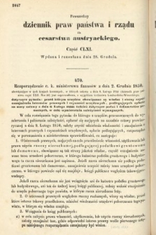 Allgemeines Reichs-Gesetz-und Regierungsblatt für das Kaiserthum Osterreich = Powszechny Dziennik Praw Państwa i Rządu dla Cesarstwa Austryackiego. 1850, kwartał 4, cz. 161