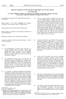 Directive 2004/23/EC of the European Parliament and of the Council of 31 March 2004