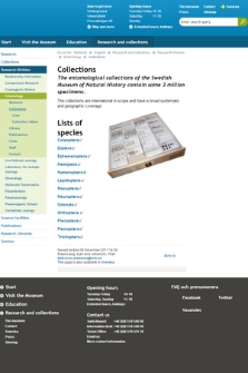 Swedish Museum of Natural History : Entomology collections