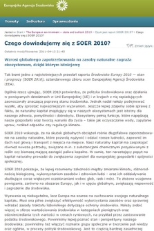 Synteza raportu EEA SOER 2010 o stanie środowiska Europy