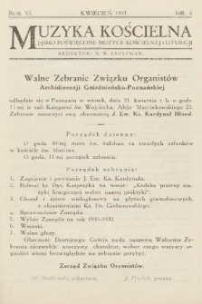 Muzyka Kościelna : miesięcznik poświęcony muzyce kościelnej i liturgji. 1931, nr 4