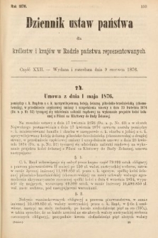 Dziennik Ustaw Państwa dla Królestw i Krajów w Radzie Państwa Reprezentowanych. 1876, cz. 22