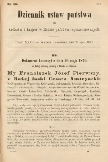 Dziennik Ustaw Państwa dla Królestw i Krajów w Radzie Państwa Reprezentowanych. 1876, cz. 27