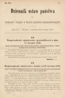 Dziennik Ustaw Państwa dla Królestw i Krajów w Radzie Państwa Reprezentowanych. 1879, cz. 6