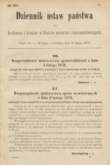 Dziennik Ustaw Państwa dla Królestw i Krajów w Radzie Państwa Reprezentowanych. 1879, cz. 9