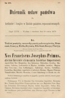 Dziennik Ustaw Państwa dla Królestw i Krajów w Radzie Państwa Reprezentowanych. 1879, cz. 18