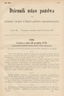 Dziennik Ustaw Państwa dla Królestw i Krajów w Radzie Państwa Reprezentowanych. 1879, cz. 52