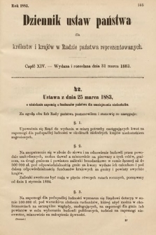 Dziennik Ustaw Państwa dla Królestw i Krajów w Radzie Państwa Reprezentowanych. 1883, cz. 14