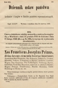 Dziennik Ustaw Państwa dla Królestw i Krajów w Radzie Państwa Reprezentowanych. 1883, cz. 34