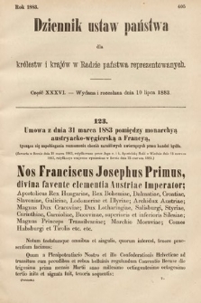 Dziennik Ustaw Państwa dla Królestw i Krajów w Radzie Państwa Reprezentowanych. 1883, cz. 36