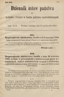 Dziennik Ustaw Państwa dla Królestw i Krajów w Radzie Państwa Reprezentowanych. 1883, cz. 49
