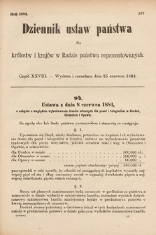 Dziennik Ustaw Państwa dla Królestw i Krajów w Radzie Państwa Reprezentowanych. 1884, cz. 28