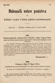 Dziennik Ustaw Państwa dla Królestw i Krajów w Radzie Państwa Reprezentowanych. 1884, cz. 40