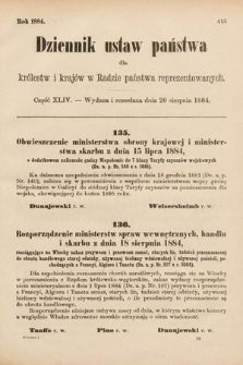 Dziennik Ustaw Państwa dla Królestw i Krajów w Radzie Państwa Reprezentowanych. 1884, cz. 44