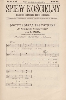 Śpiew Kościelny : czasopismo poświęcone muzyce kościelnej. 1901, nr 17 i 18