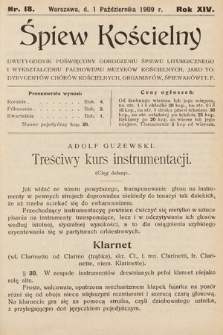 Śpiew Kościelny : dwutygodnik poświęcony odrodzeniu śpiewu liturgicznego i wykształceniu fachowemu muzyków kościelnych [...]. 1909, nr 18