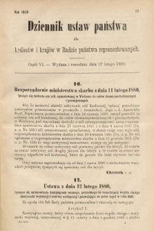 Dziennik Ustaw Państwa dla Królestw i Krajów w Radzie Państwa Reprezentowanych. 1880, cz. 6