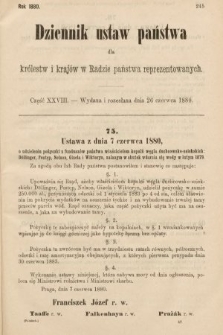 Dziennik Ustaw Państwa dla Królestw i Krajów w Radzie Państwa Reprezentowanych. 1880, cz. 28