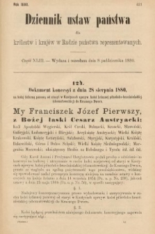 Dziennik Ustaw Państwa dla Królestw i Krajów w Radzie Państwa Reprezentowanych. 1880, cz. 43