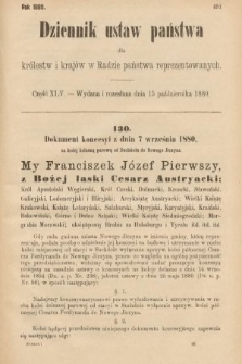Dziennik Ustaw Państwa dla Królestw i Krajów w Radzie Państwa Reprezentowanych. 1880, cz. 45