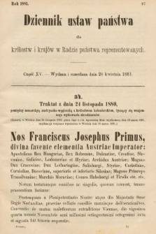 Dziennik Ustaw Państwa dla Królestw i Krajów w Radzie Państwa Reprezentowanych. 1881, cz. 15