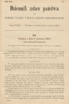 Dziennik Ustaw Państwa dla Królestw i Krajów w Radzie Państwa Reprezentowanych. 1881, cz. 23