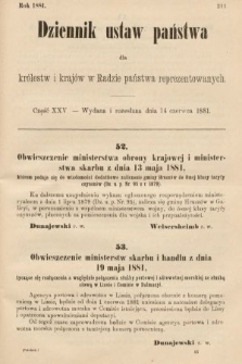 Dziennik Ustaw Państwa dla Królestw i Krajów w Radzie Państwa Reprezentowanych. 1881, cz. 25