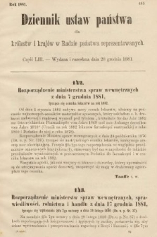Dziennik Ustaw Państwa dla Królestw i Krajów w Radzie Państwa Reprezentowanych. 1881, cz. 53
