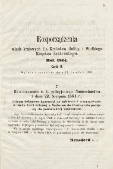 Rozporządzenia Władz Krajowych dla Królestwa Galicyi i Bukowiny. 1861, cz. 2