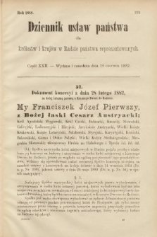 Dziennik Ustaw Państwa dla Królestw i Krajów w Radzie Państwa Reprezentowanych. 1882, cz. 22