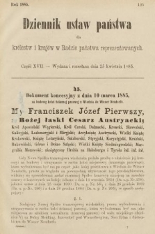 Dziennik Ustaw Państwa dla Królestw i Krajów w Radzie Państwa Reprezentowanych. 1885, cz. 17