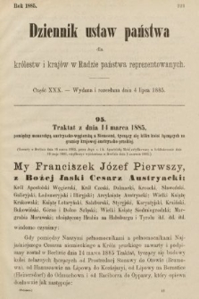 Dziennik Ustaw Państwa dla Królestw i Krajów w Radzie Państwa Reprezentowanych. 1885, cz. 30