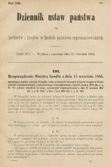 Dziennik Ustaw Państwa dla Królestw i Krajów w Radzie Państwa Reprezentowanych. 1885, cz. 41