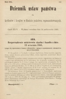 Dziennik Ustaw Państwa dla Królestw i Krajów w Radzie Państwa Reprezentowanych. 1885, cz. 46