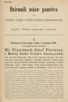 Dziennik Ustaw Państwa dla Królestw i Krajów w Radzie Państwa Reprezentowanych. 1886, cz. 3