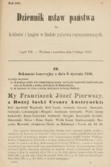 Dziennik Ustaw Państwa dla Królestw i Krajów w Radzie Państwa Reprezentowanych. 1886, cz. 7