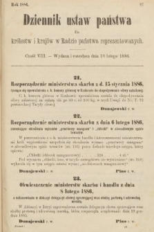 Dziennik Ustaw Państwa dla Królestw i Krajów w Radzie Państwa Reprezentowanych. 1886, cz. 8