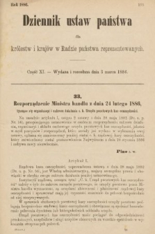 Dziennik Ustaw Państwa dla Królestw i Krajów w Radzie Państwa Reprezentowanych. 1886, cz. 11