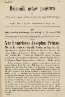 Dziennik Ustaw Państwa dla Królestw i Krajów w Radzie Państwa Reprezentowanych. 1886, cz. 24