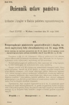 Dziennik Ustaw Państwa dla Królestw i Krajów w Radzie Państwa Reprezentowanych. 1886, cz. 28