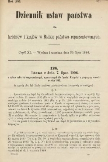 Dziennik Ustaw Państwa dla Królestw i Krajów w Radzie Państwa Reprezentowanych. 1886, cz. 40