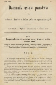Dziennik Ustaw Państwa dla Królestw i Krajów w Radzie Państwa Reprezentowanych. 1886, cz. 43