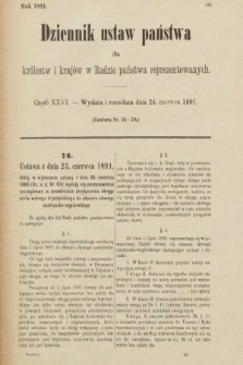 Dziennik Ustaw Państwa dla Królestw i Krajów w Radzie Państwa Reprezentowanych. 1891, cz. 26