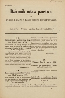 Dziennik Ustaw Państwa dla Królestw i Krajów w Radzie Państwa Reprezentowanych. 1890, cz. 16