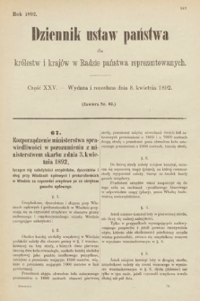 Dziennik Ustaw Państwa dla Królestw i Krajów w Radzie Państwa Reprezentowanych. 1892, cz. 25