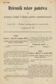 Dziennik Ustaw Państwa dla Królestw i Krajów w Radzie Państwa Reprezentowanych. 1892, cz. 57